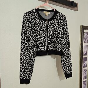 NWT Michael Kors Black and White Animal Print Cardigan